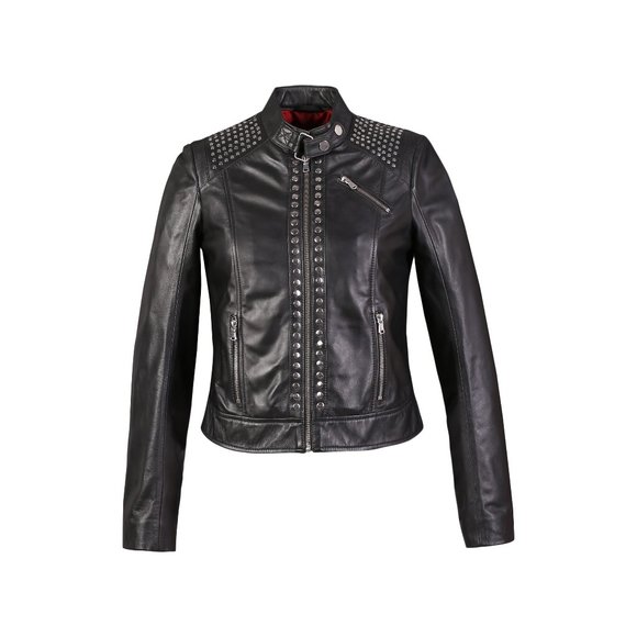 JESSE WOMENS HIGH FASHION STUDDED LEATHER JACKET - Picture 1 of 4